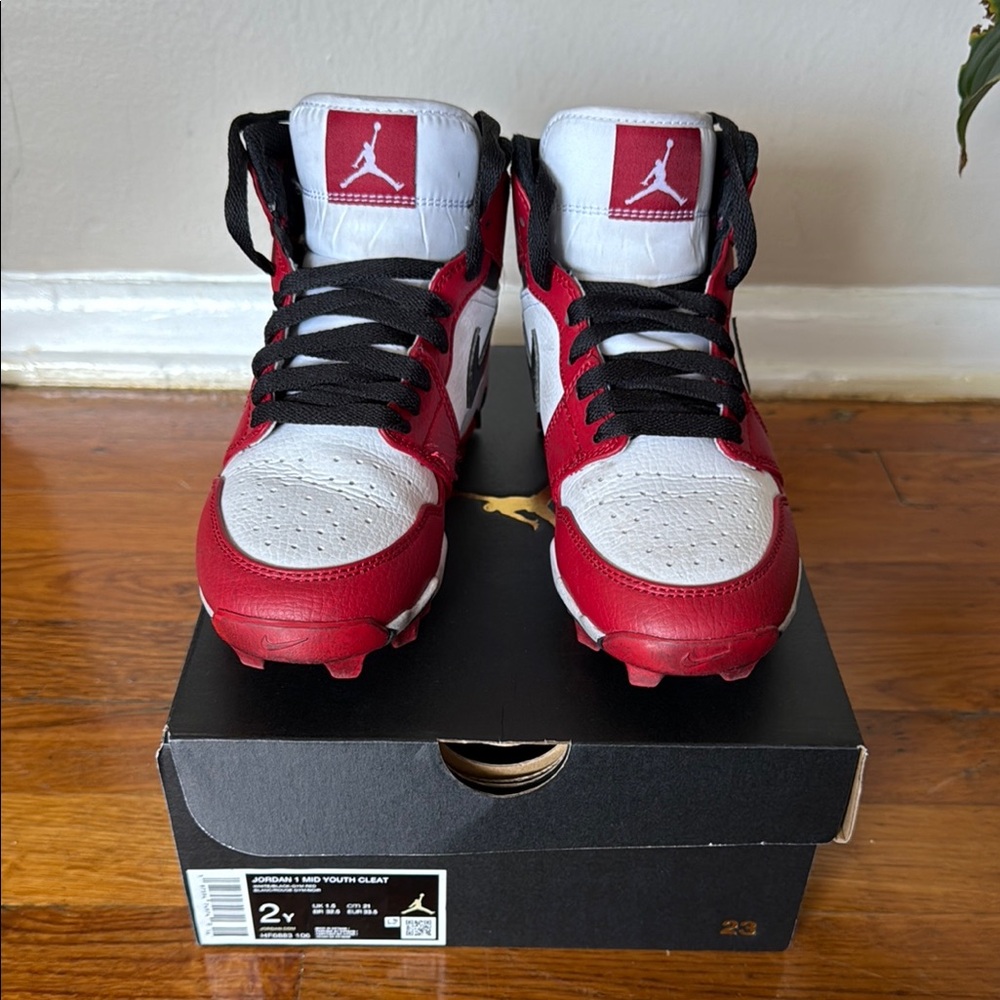 Air Jordan Red and White Youth Cleats - Size 2Y
